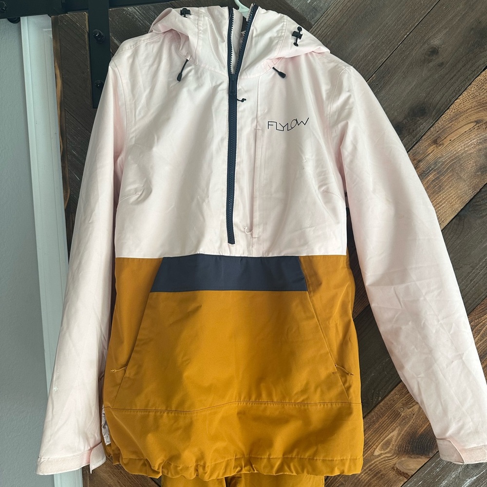 Flylow insulated anorak jacket and insulated bib pants.